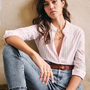 Sezane Gina Shirt White/Pink Stripes NWT Size 6
